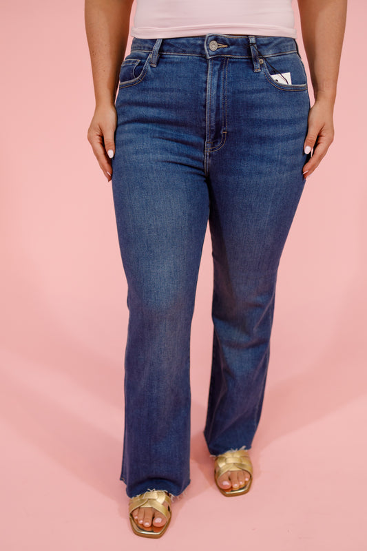HIDDEN Dark Wash Cropped Flare Jean