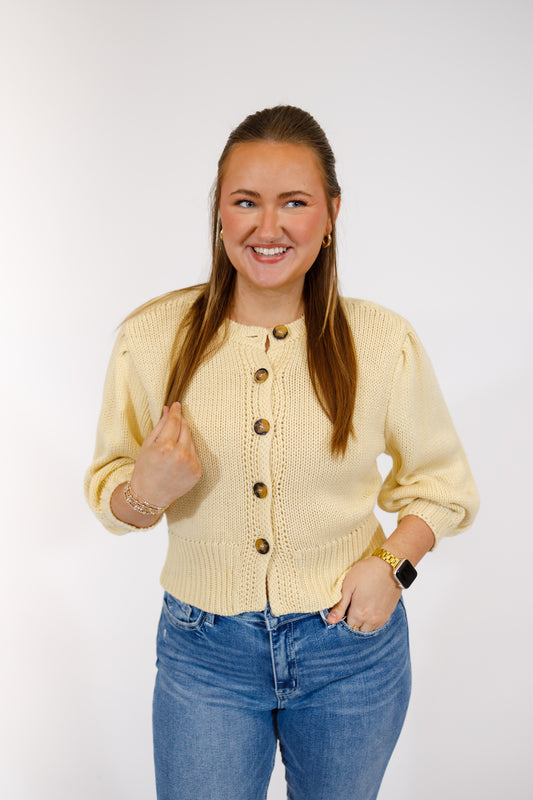 Butter Yellow Button Down Cardigan Sweater