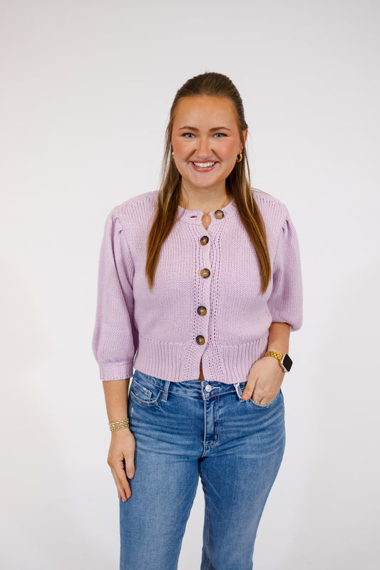 Lavender Button Down Cardigan Sweater