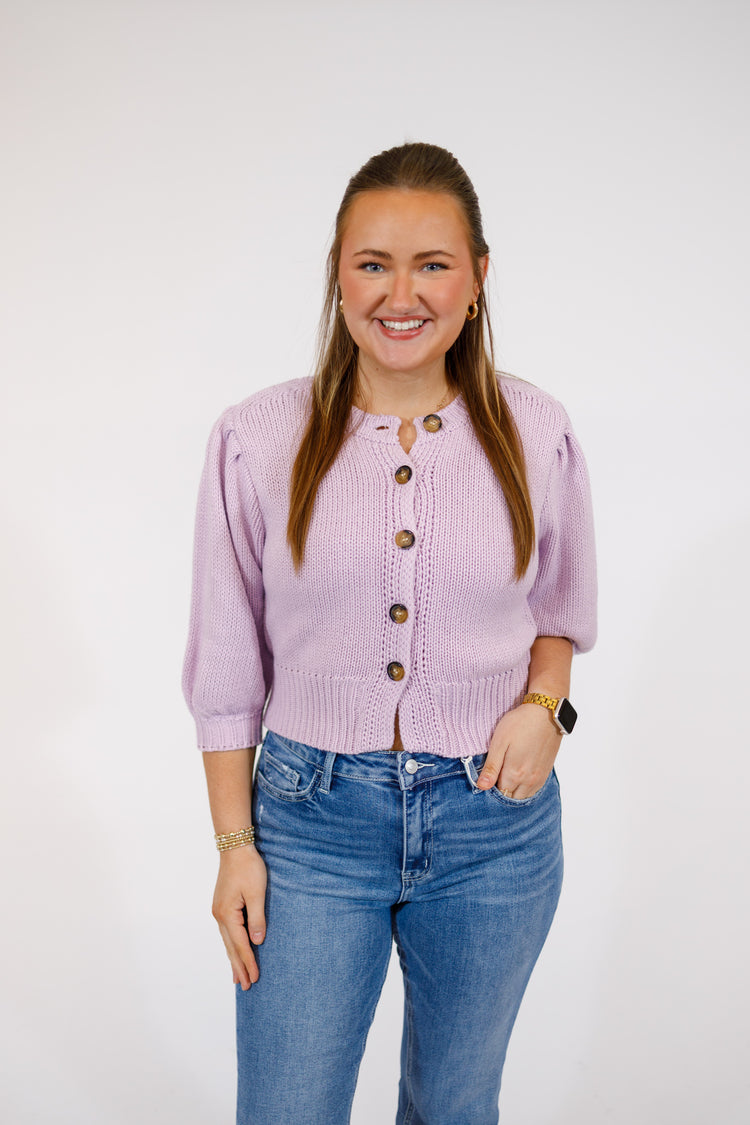 Lavender Button Down Cardigan Sweater