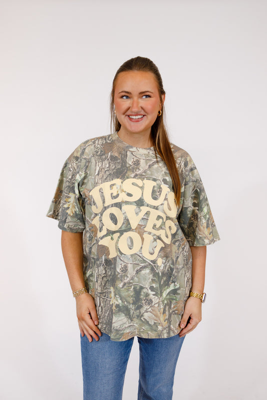 Camo "Jesus Loves You" Tee
