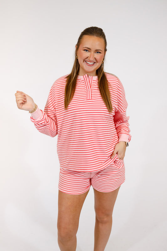 Pink Pin Stripe Knit Pullover & Short Set