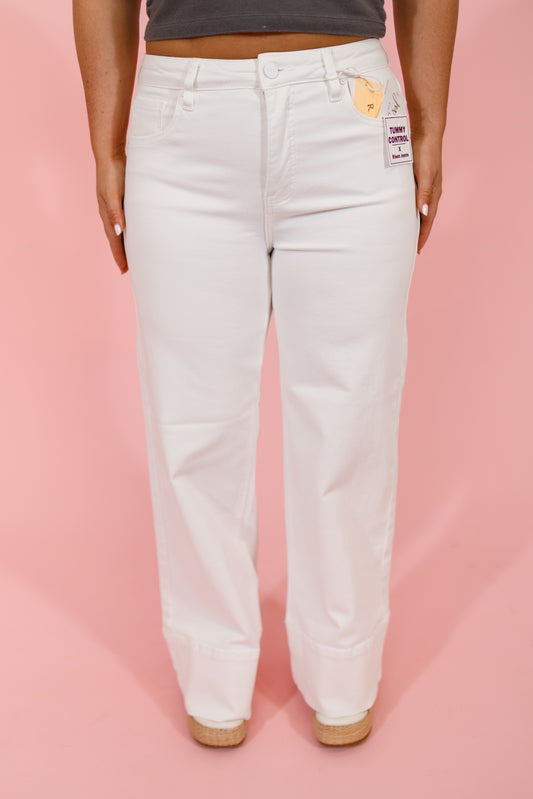 Risen White Tummy Control Wide Leg Pants