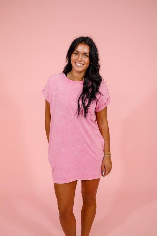 Mineral Washed Pink T-Shirt Dress