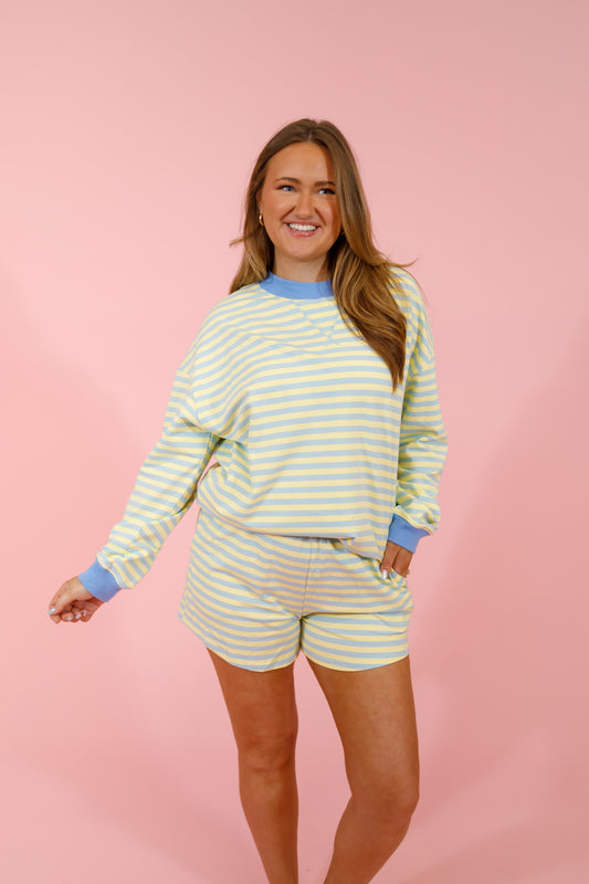 Blue and Yellow Stripe Shorts Set