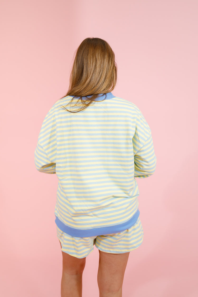 Blue and Yellow Stripe Shorts Set