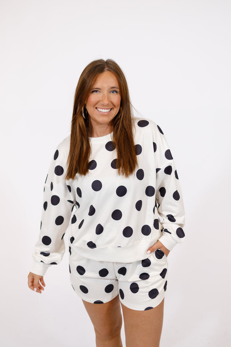 Cream and Black Polka Dot Shorts Set