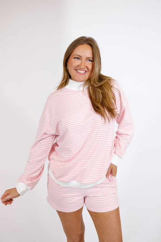 Pink and White Striped Shorts Set