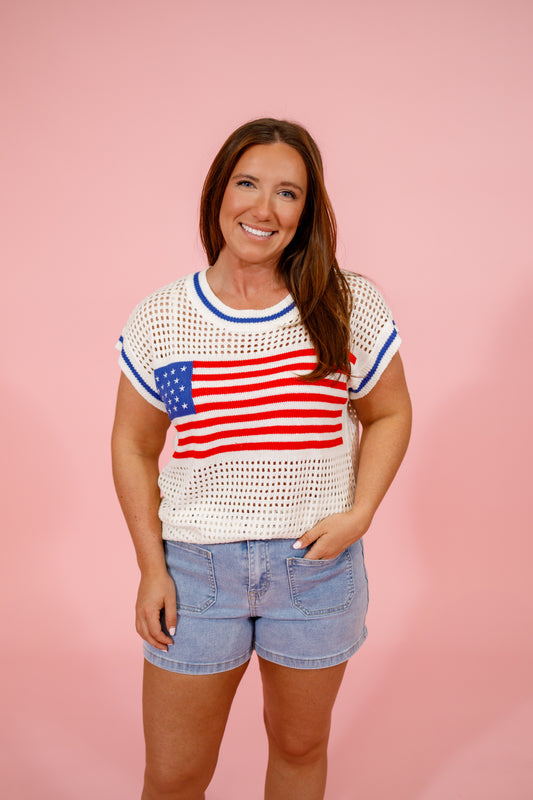 USA Open Crochet Knit Top