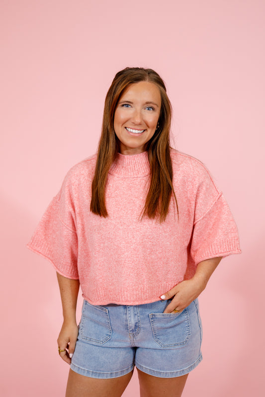 Pink Marled Knit Sweater Top