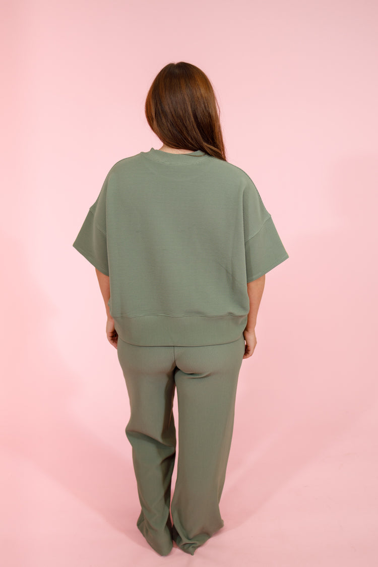 Lt Olive Ribbed Pants Set