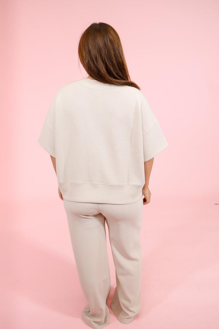 Sand Beige Ribbed Pants Set