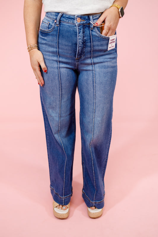 Risen Tummy Control Straight Leg Pintuck Jeans, REG + CURVY