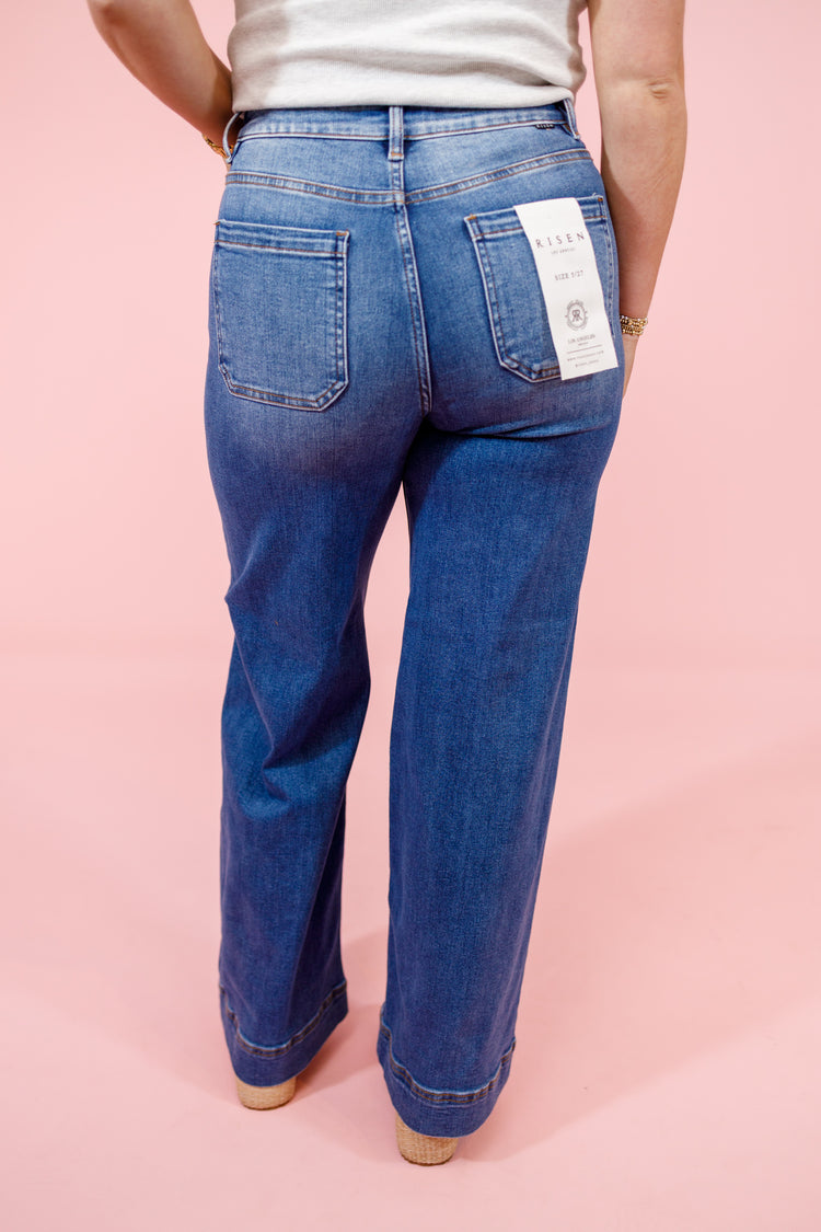 Risen Tummy Control Straight Leg Pintuck Jeans, REG + CURVY
