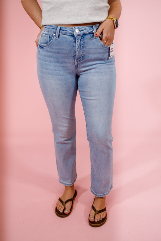 Risen Light Wash Tummy Control Crop Jeans
