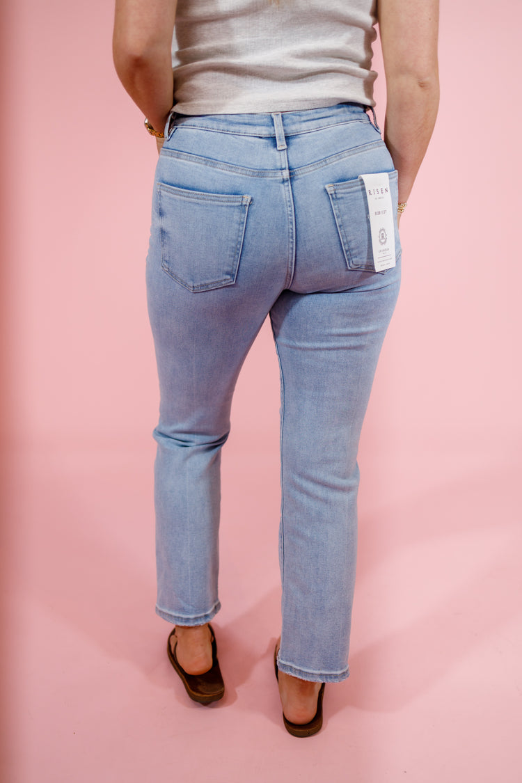 Risen Light Wash Tummy Control Crop Jeans