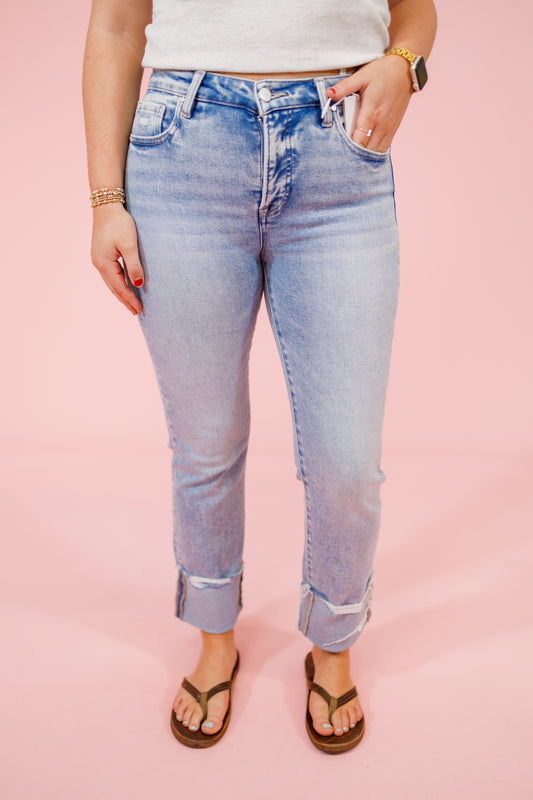 Risen Tummy Control Straight Cuffed Jeans, REG + CURVY