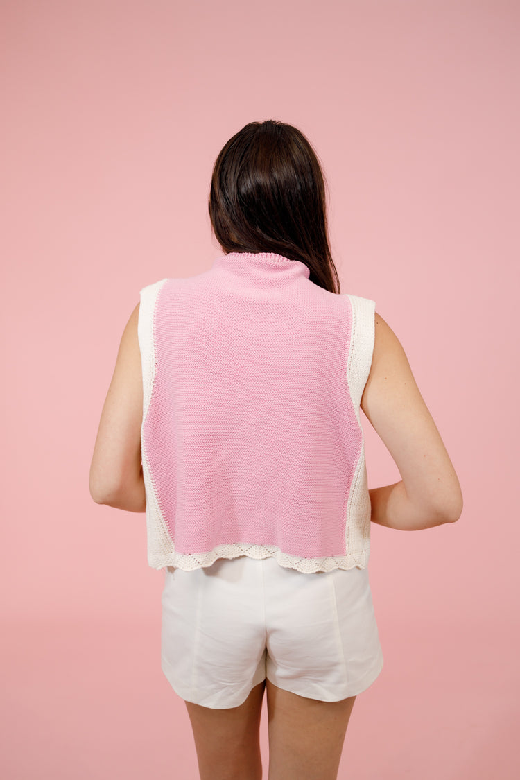 Pink Cable Knit Braided Contrast Top