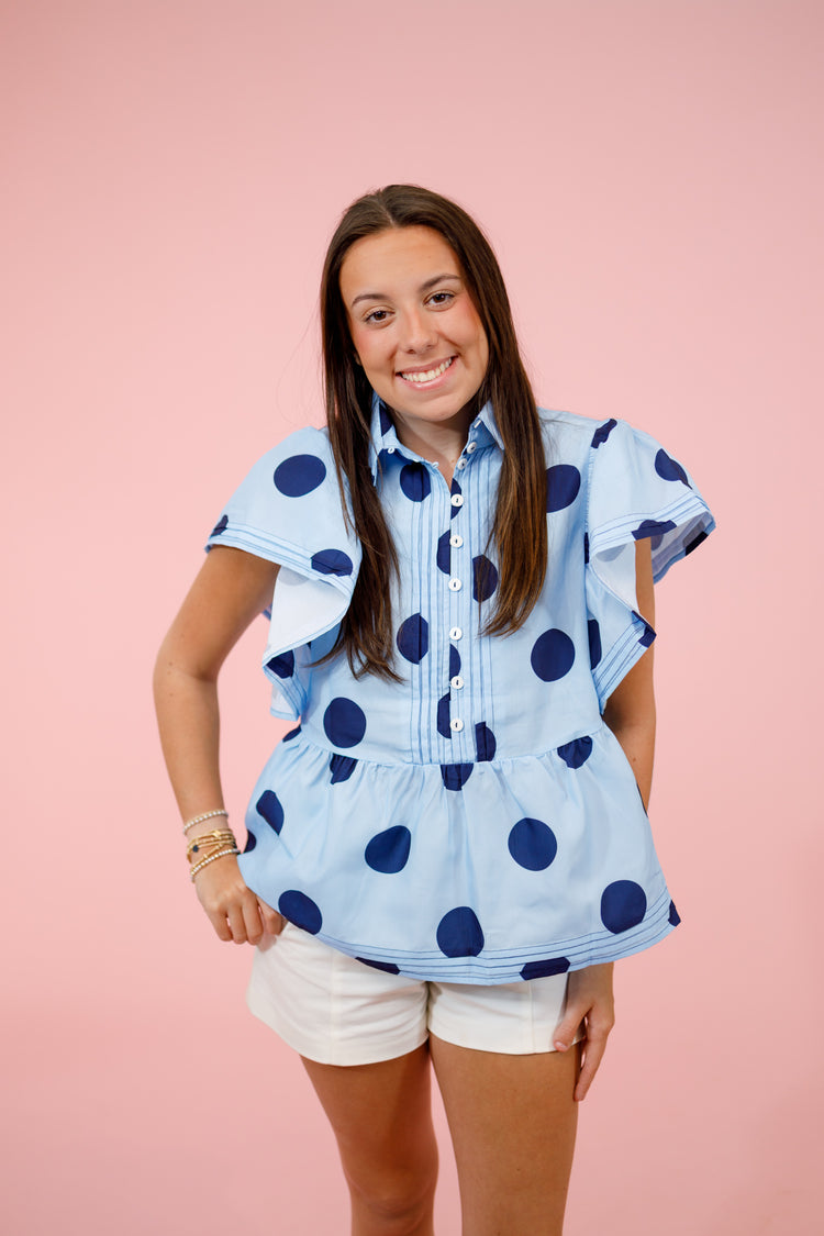 Blue and Navy Polka Dot Top
