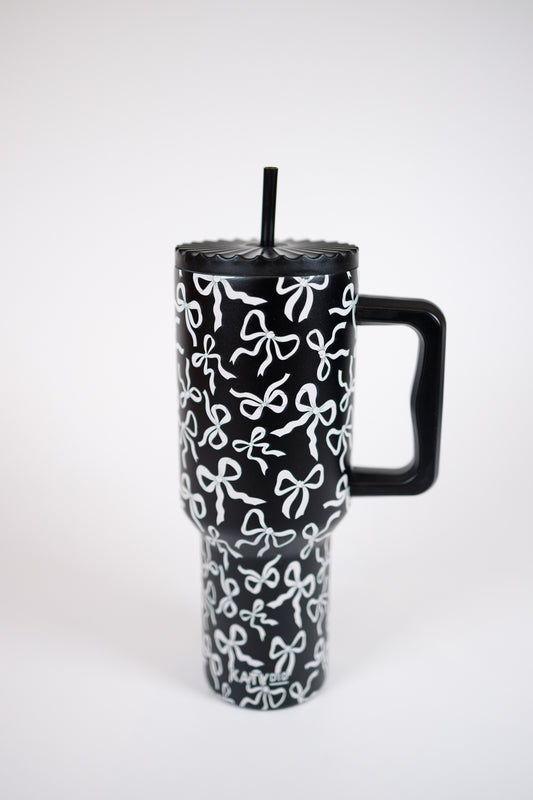 Black & White Bows All Over 38 oz Drink Tumbler
