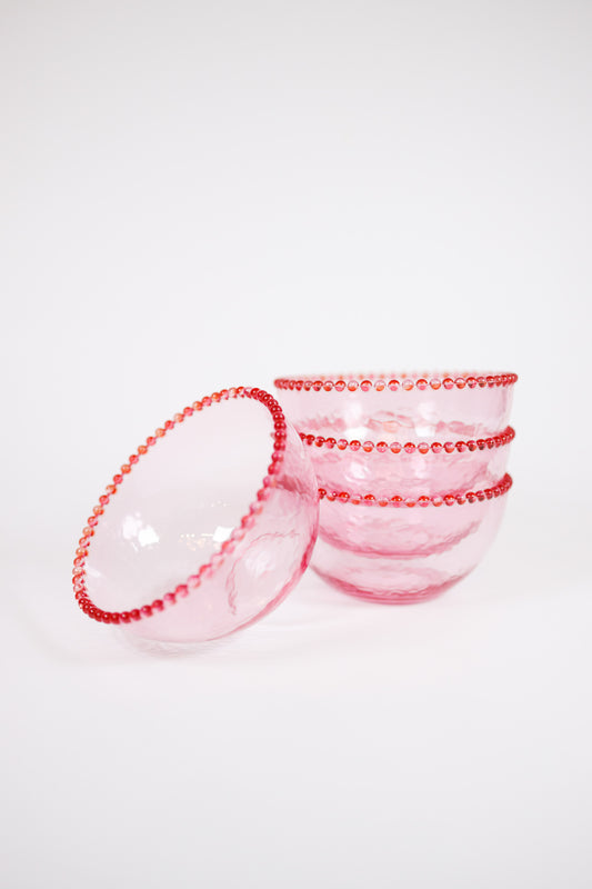 Set of 4 Pink 28oz Dot Edge Serving Bowls