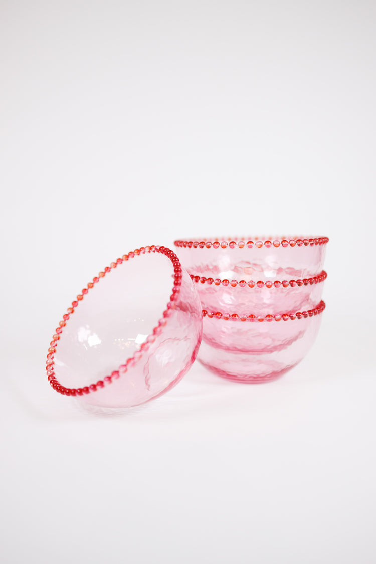 Set of 4 Pink 28oz Dot Edge Serving Bowls