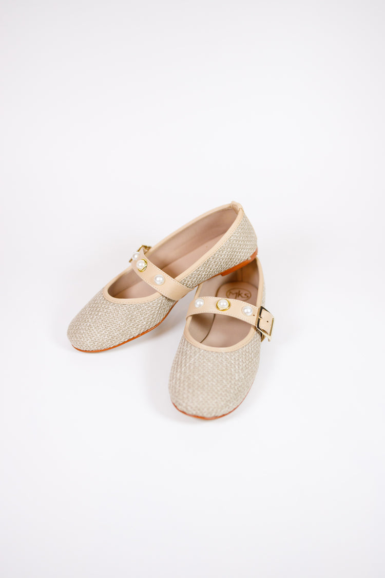 Nyra Ballerina Raffia and Pearl Shoes