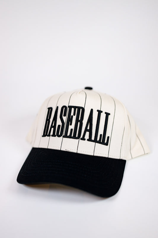 "Baseball" Embroidered Black Striped Hat