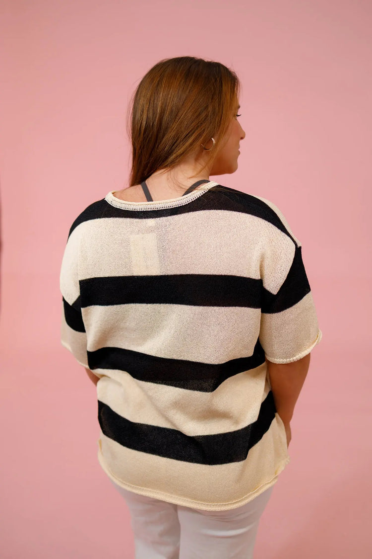 Black Stripe Knit Round Neck Top, S-3XL Jaxe + Grace Boutique