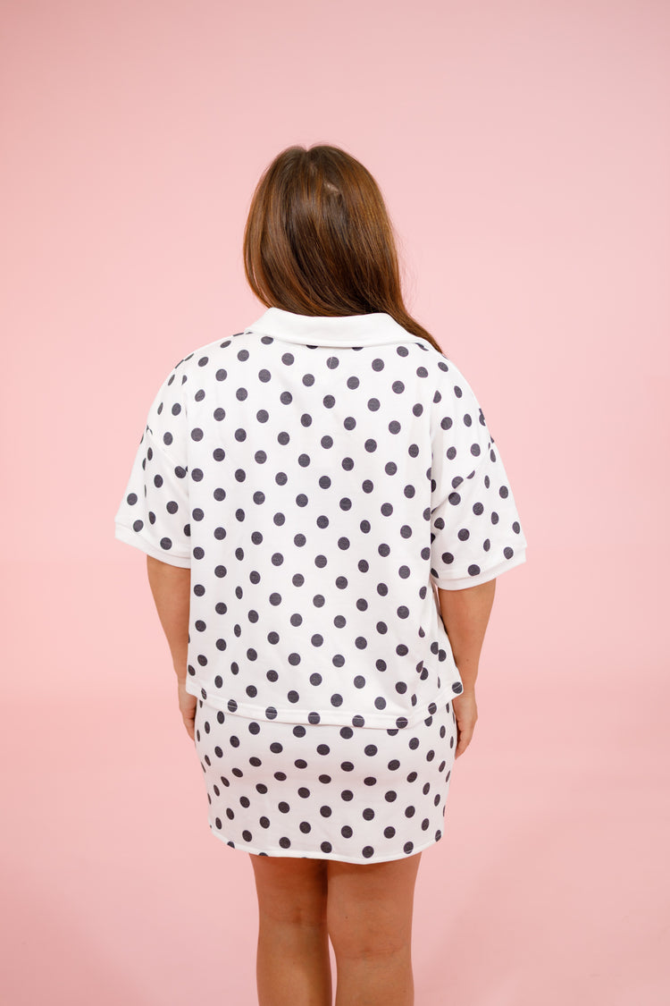 Polka Dot Collar Top and Skirt Set