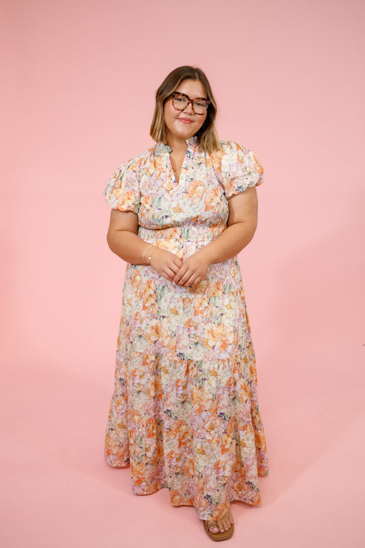 Curvy Pastel Floral Maxi Dress