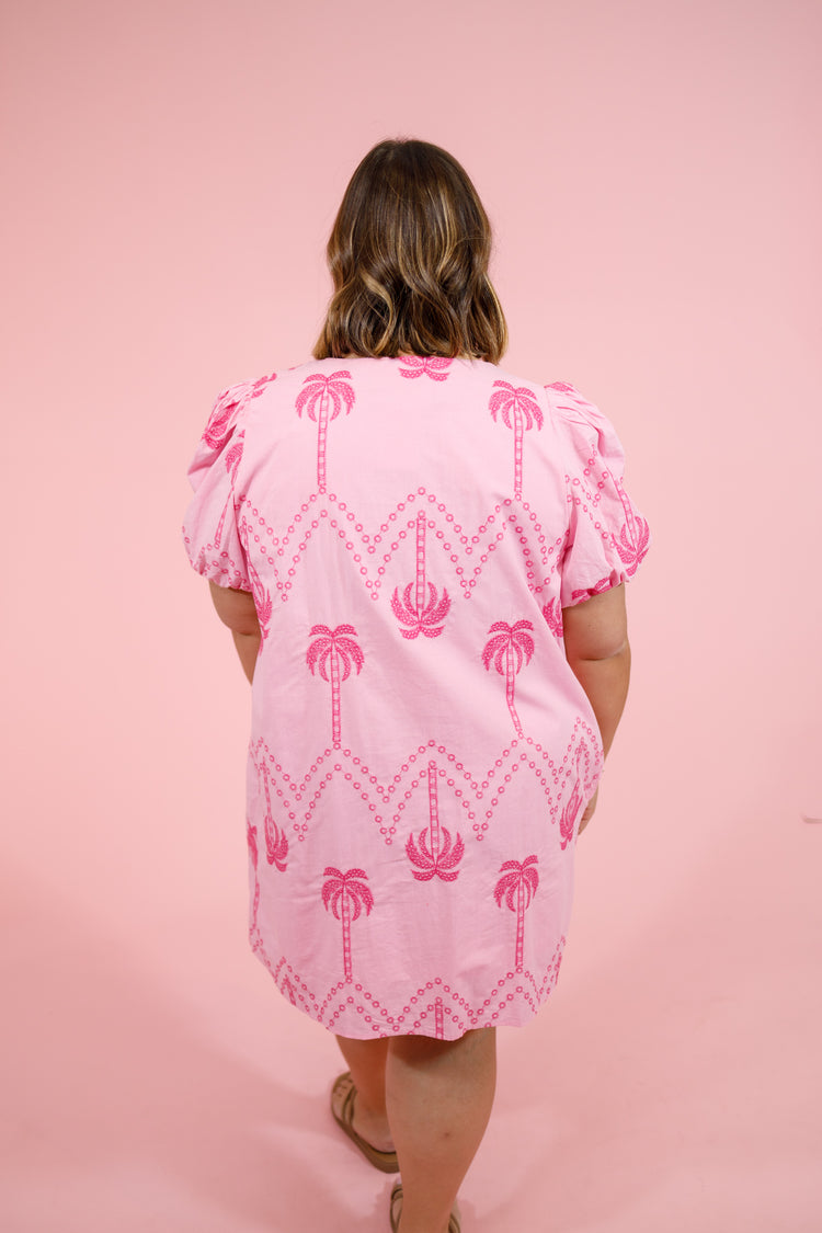 Embroidered Palm Dress, PINK