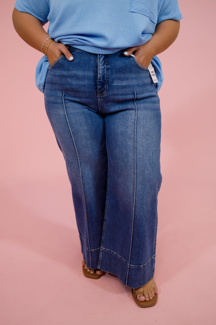 Risen Tummy Control Straight Leg Pintuck Jeans, REG + CURVY