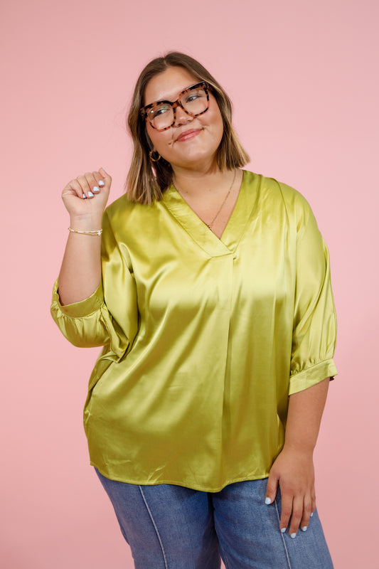 Curvy Apple Green Satin Top