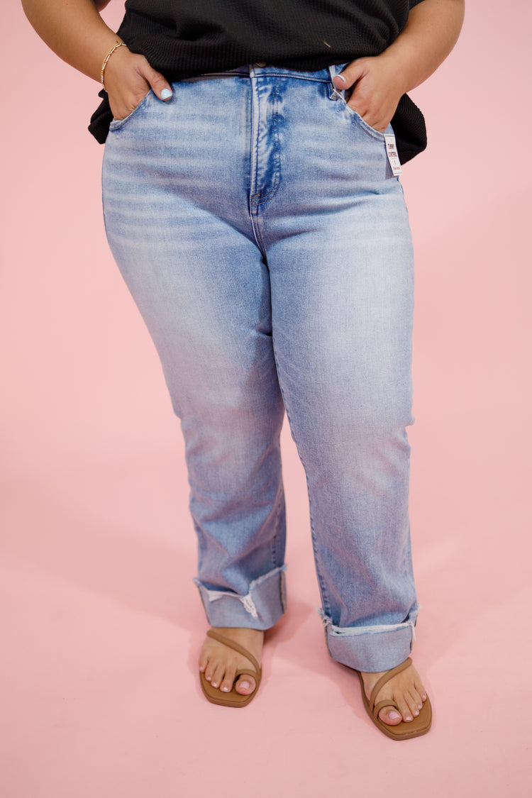 Risen Tummy Control Straight Cuffed Jeans, REG + CURVY