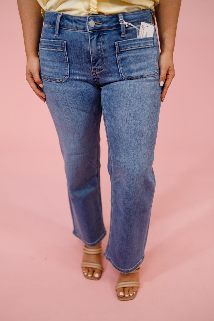 Vervet Front Pocket Wide Leg Crop Flare Jeans, REG + CURVY