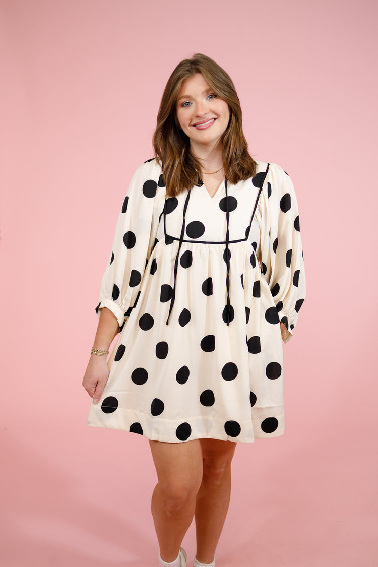 Cream and Black Polka Dot Dress