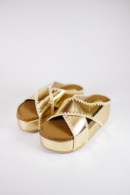Gold Criss Cross Platform Wedges