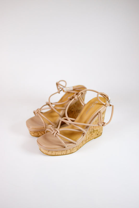 Nude Strappy Cork Wedge