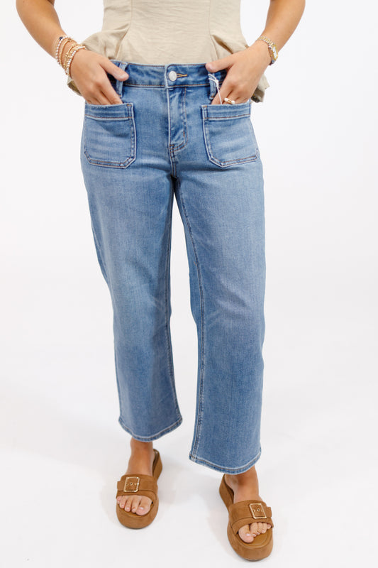 Vervet Front Pocket Wide Leg Crop Flare Jeans, REG + CURVY