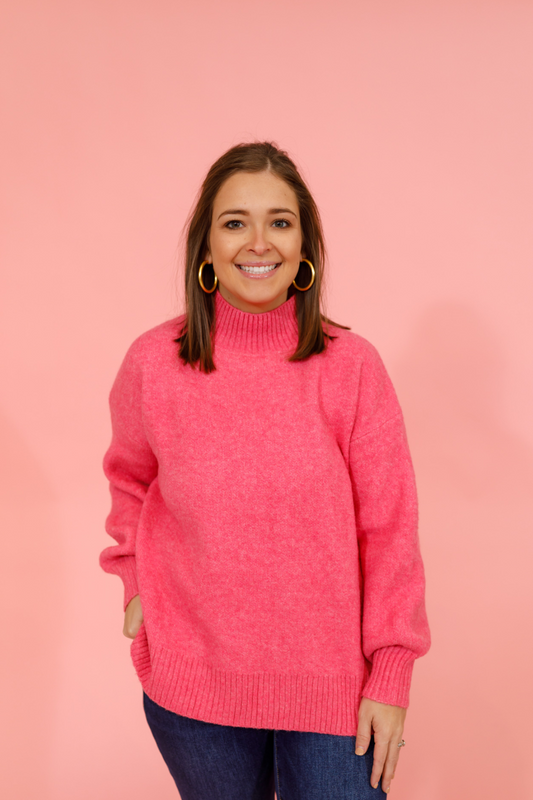 Fuchsia Mock Neck Sweater
