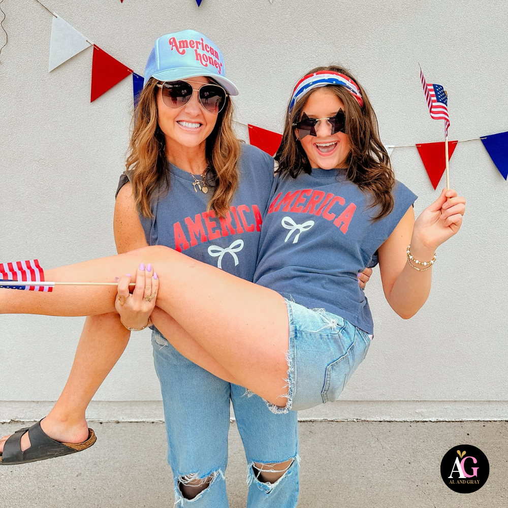 America Bow Graphic Tank Al + Gray Graphic Tees