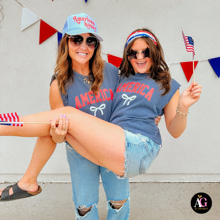 America Bow Graphic Tank Al + Gray Graphic Tees