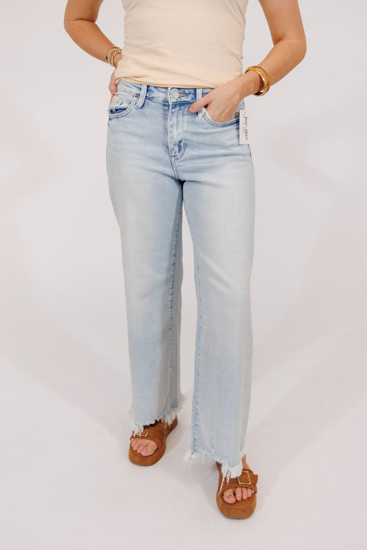 High Rise Wide Leg Distressed Hem Jeans