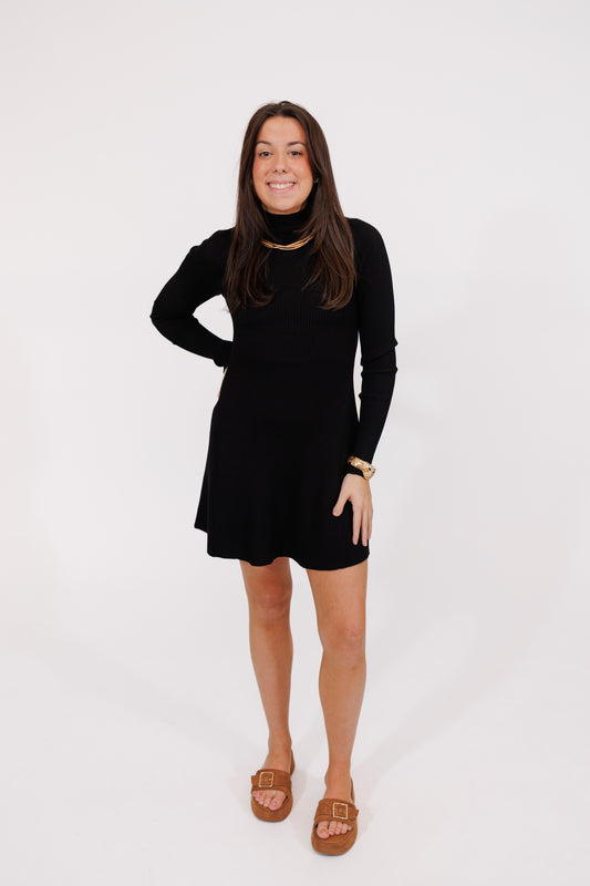 Black Mock Neck Long Sleeve Dress