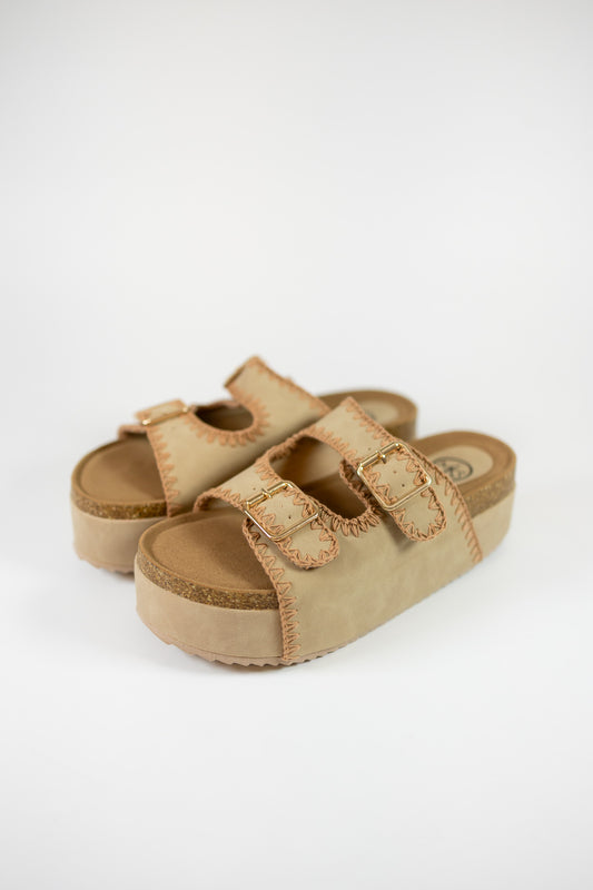 Taupe Platform Buckle Sandals