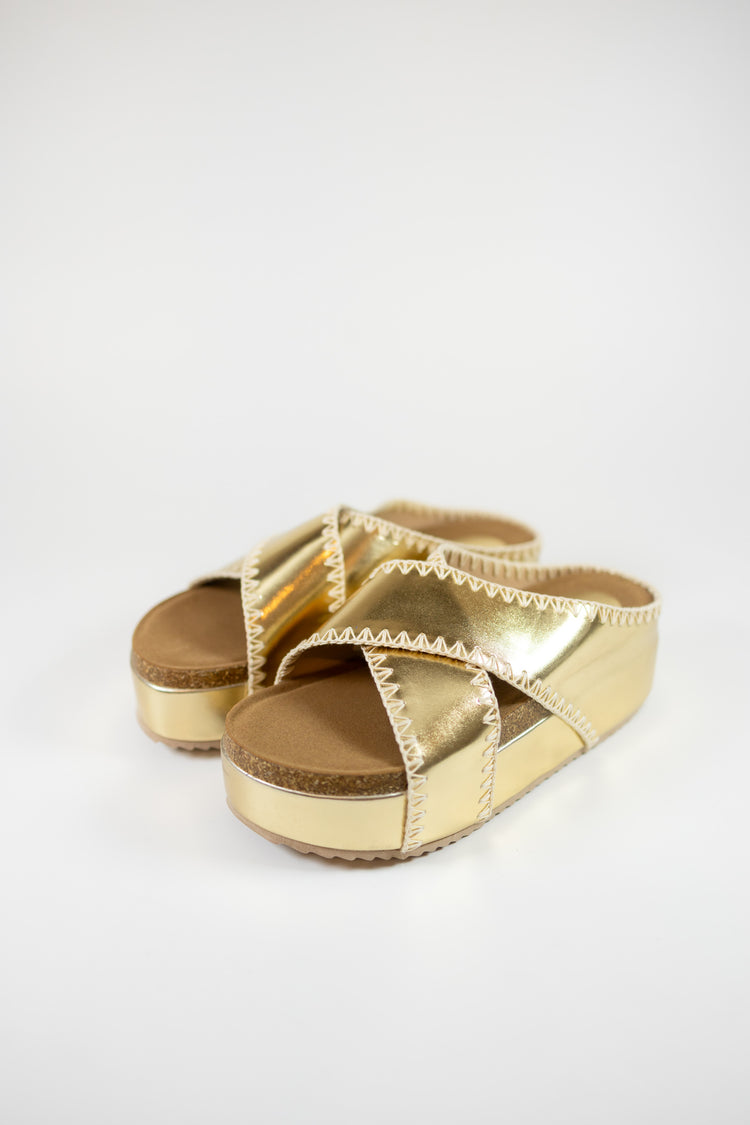 Gold Criss Cross Platform Wedges