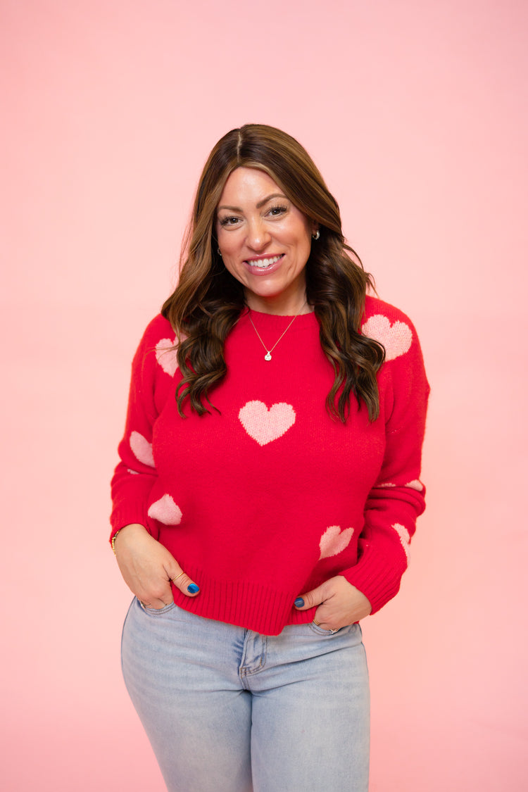 Red Pink Heart Sweater