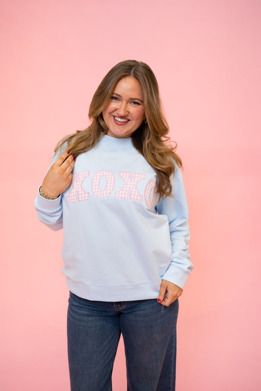 Mock Neck Sweatshirt with Gingham XOXO Patch