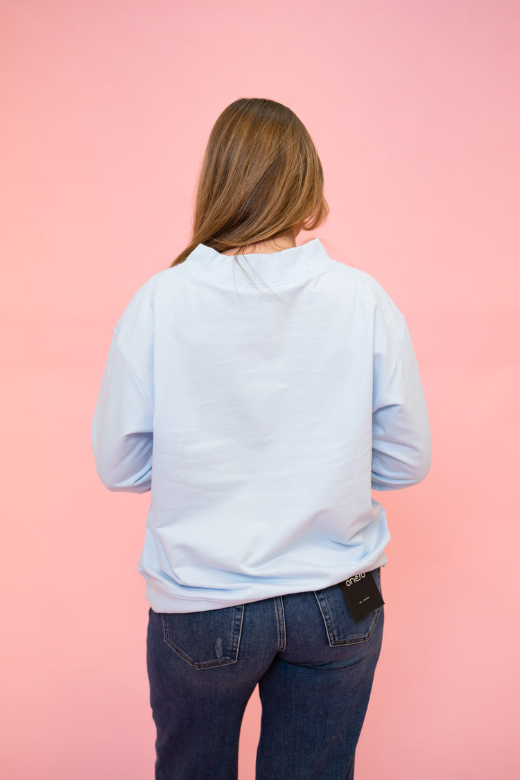 Mock Neck Sweatshirt with Gingham XOXO Patch